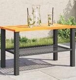 vidaXL Tuintafel 70x38x42 cm poly rattan en acaciahout zwart