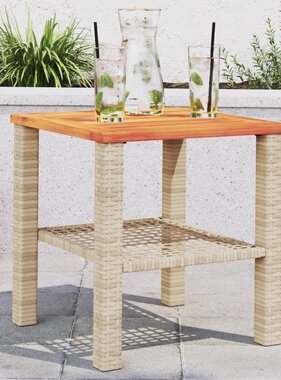 vidaXL Tuintafel 40x40x42 cm poly rattan en acaciahout beige