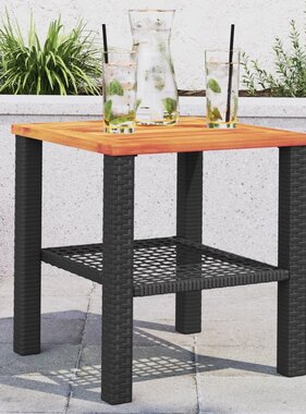 vidaXL Tuintafel 40x40x42 cm poly rattan en acaciahout zwart