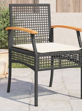 vidaXL Tuinstoelen 4 st met kussens poly rattan en acaciahout zwart