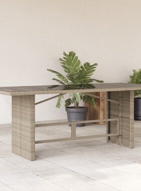 vidaXL Tuintafel met glazen blad 190x80x74 cm poly rattan lichtgrijs