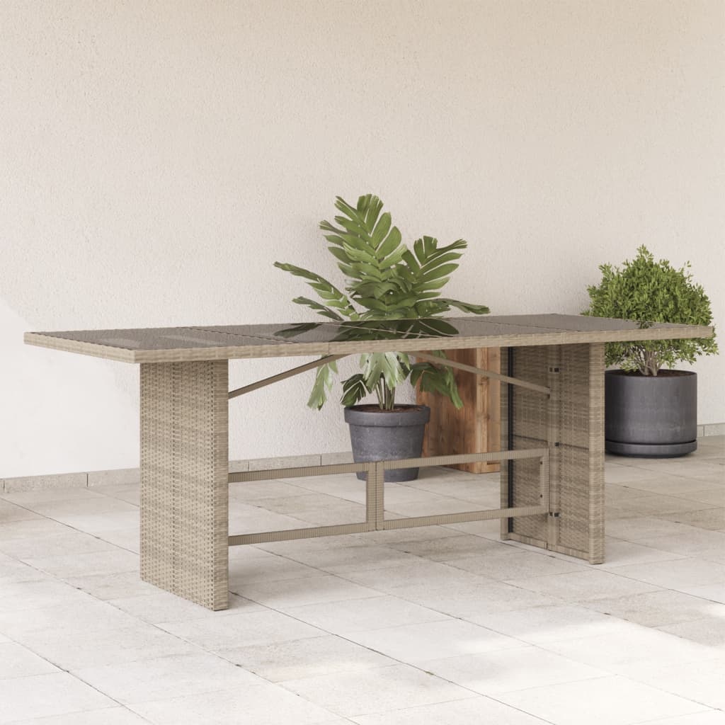 vidaXL Tuintafel met glazen blad 190x80x74 cm poly rattan lichtgrijs