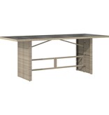 vidaXL Tuintafel met glazen blad 190x80x74 cm poly rattan lichtgrijs