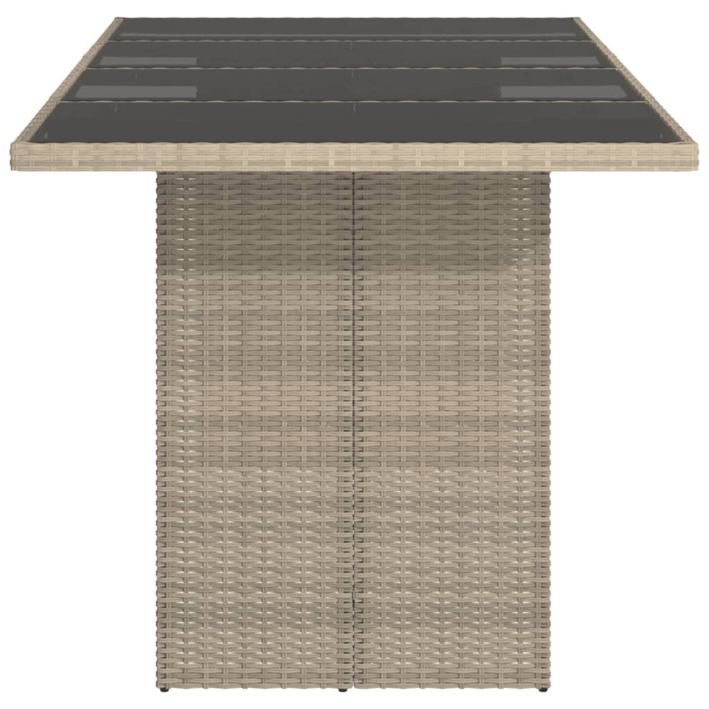 vidaXL Tuintafel met glazen blad 190x80x74 cm poly rattan lichtgrijs