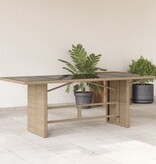 vidaXL Tuintafel met glazen blad 190x80x74 cm poly rattan beige