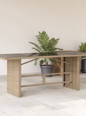 vidaXL Tuintafel met glazen blad 190x80x74 cm poly rattan beige