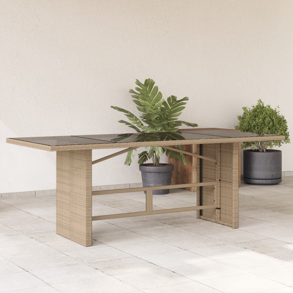 vidaXL Tuintafel met glazen blad 190x80x74 cm poly rattan beige