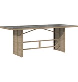 vidaXL Tuintafel met glazen blad 190x80x74 cm poly rattan beige