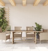 vidaXL Tuintafel met glazen blad 190x80x74 cm poly rattan beige