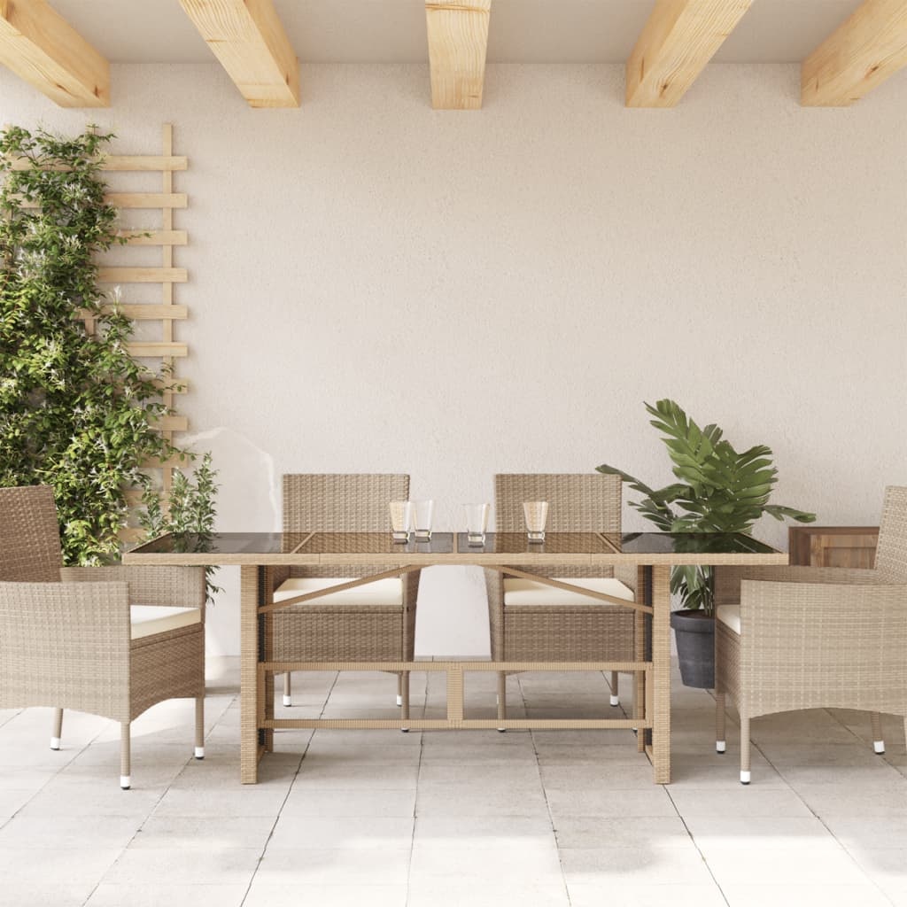 vidaXL Tuintafel met glazen blad 190x80x74 cm poly rattan beige