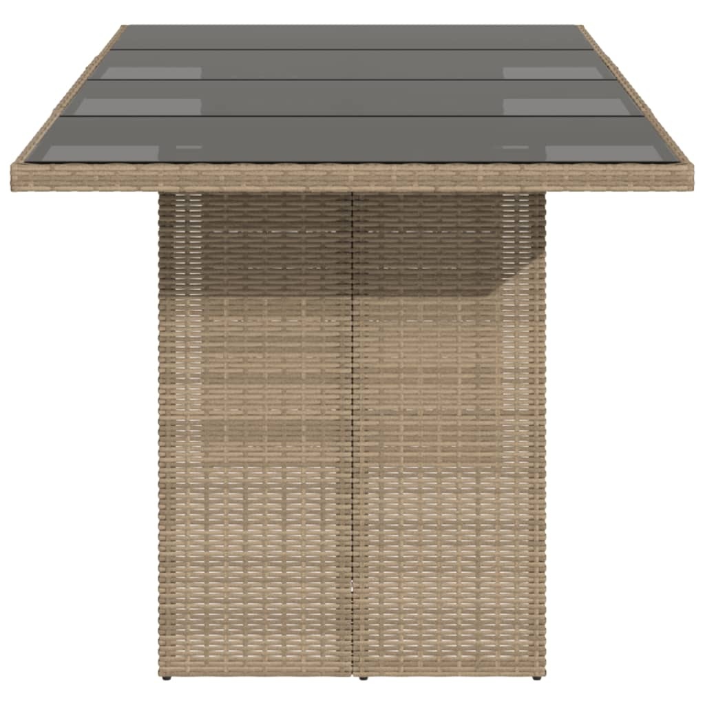 vidaXL Tuintafel met glazen blad 190x80x74 cm poly rattan beige