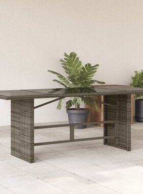 vidaXL Tuintafel met glazen blad 190x80x74 cm poly rattan grijs