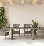 vidaXL Tuintafel met glazen blad 190x80x74 cm poly rattan grijs