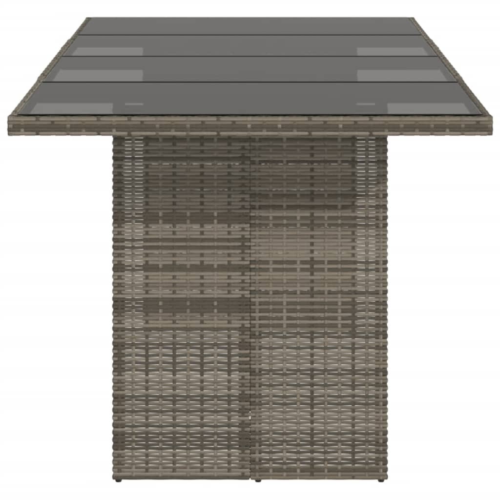 vidaXL Tuintafel met glazen blad 190x80x74 cm poly rattan grijs