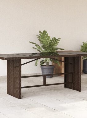 vidaXL Tuintafel met glazen blad 190x80x74 cm poly rattan bruin