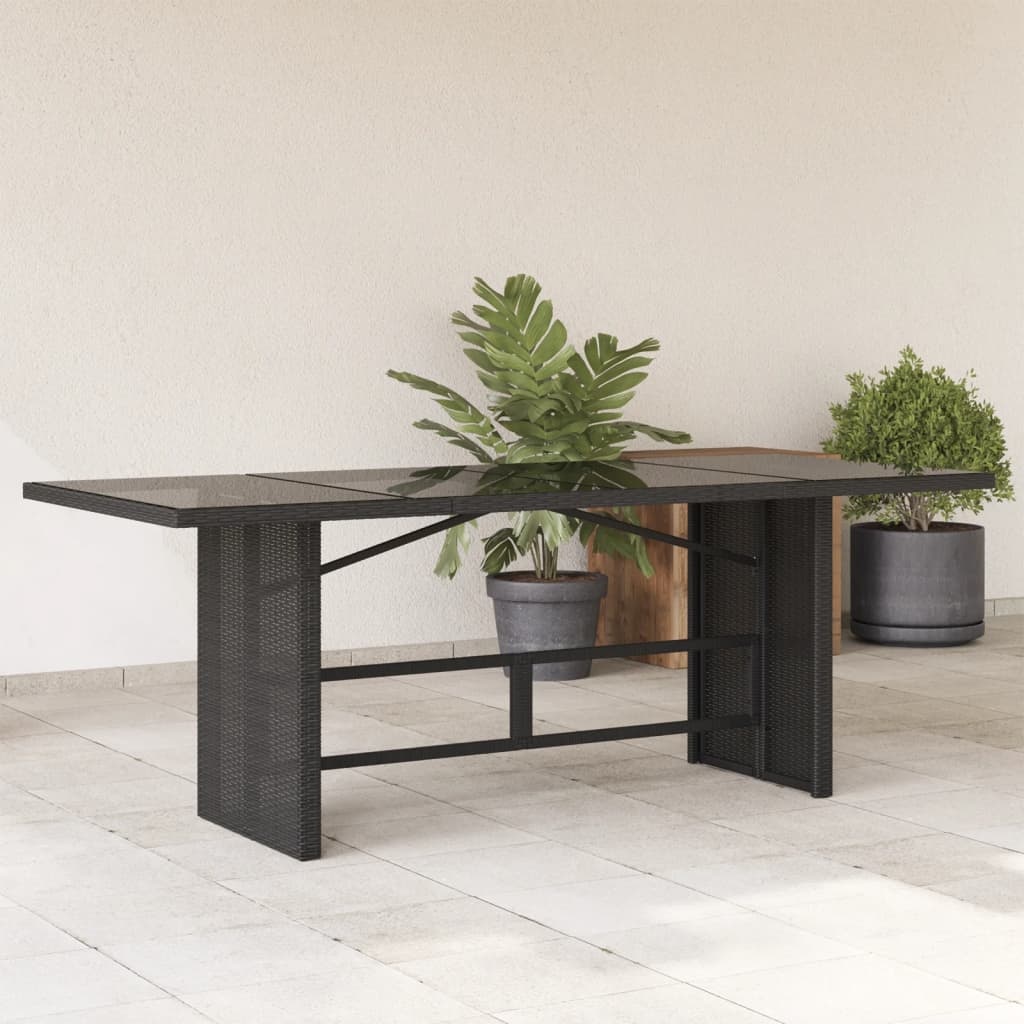 vidaXL Tuintafel met glazen blad 190x80x74 cm poly rattan zwart