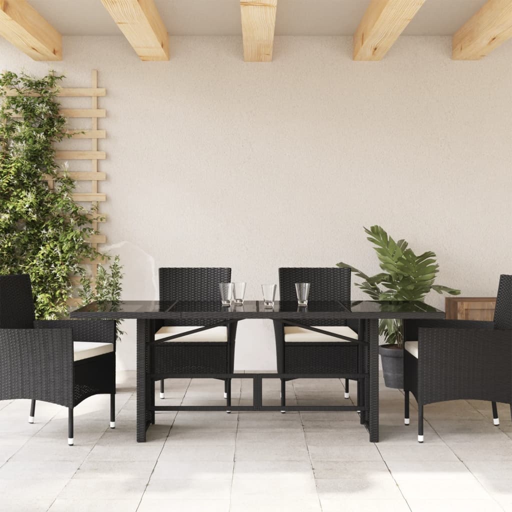 vidaXL Tuintafel met glazen blad 190x80x74 cm poly rattan zwart