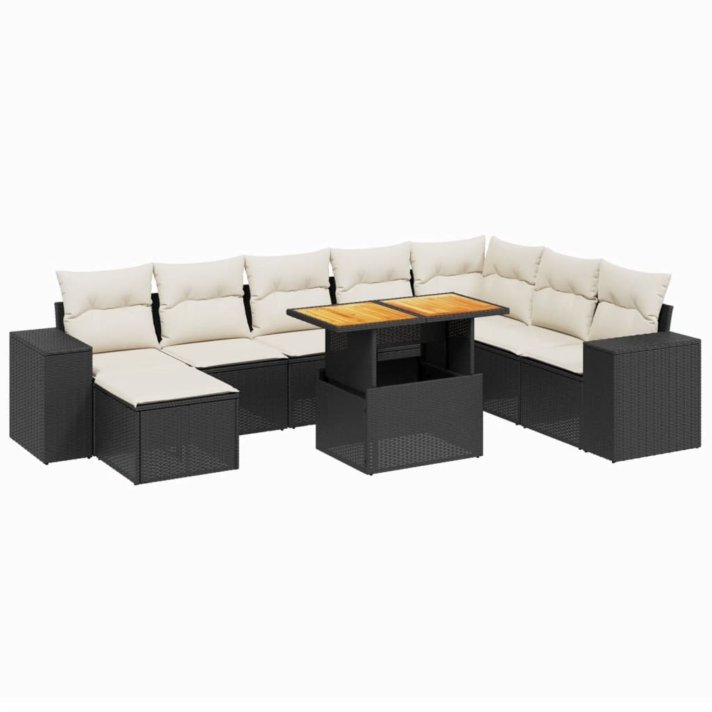 vidaXL 9-delige Loungeset met kussens poly rattan zwart