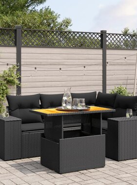 vidaXL 5-delige Loungeset met kussens poly rattan zwart