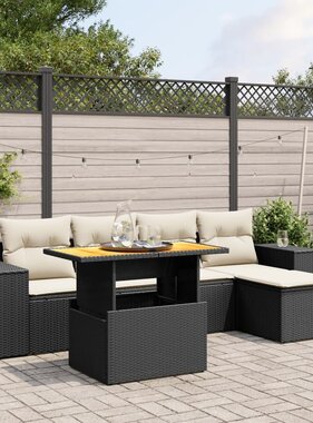 vidaXL 6-delige Loungeset met kussens poly rattan zwart