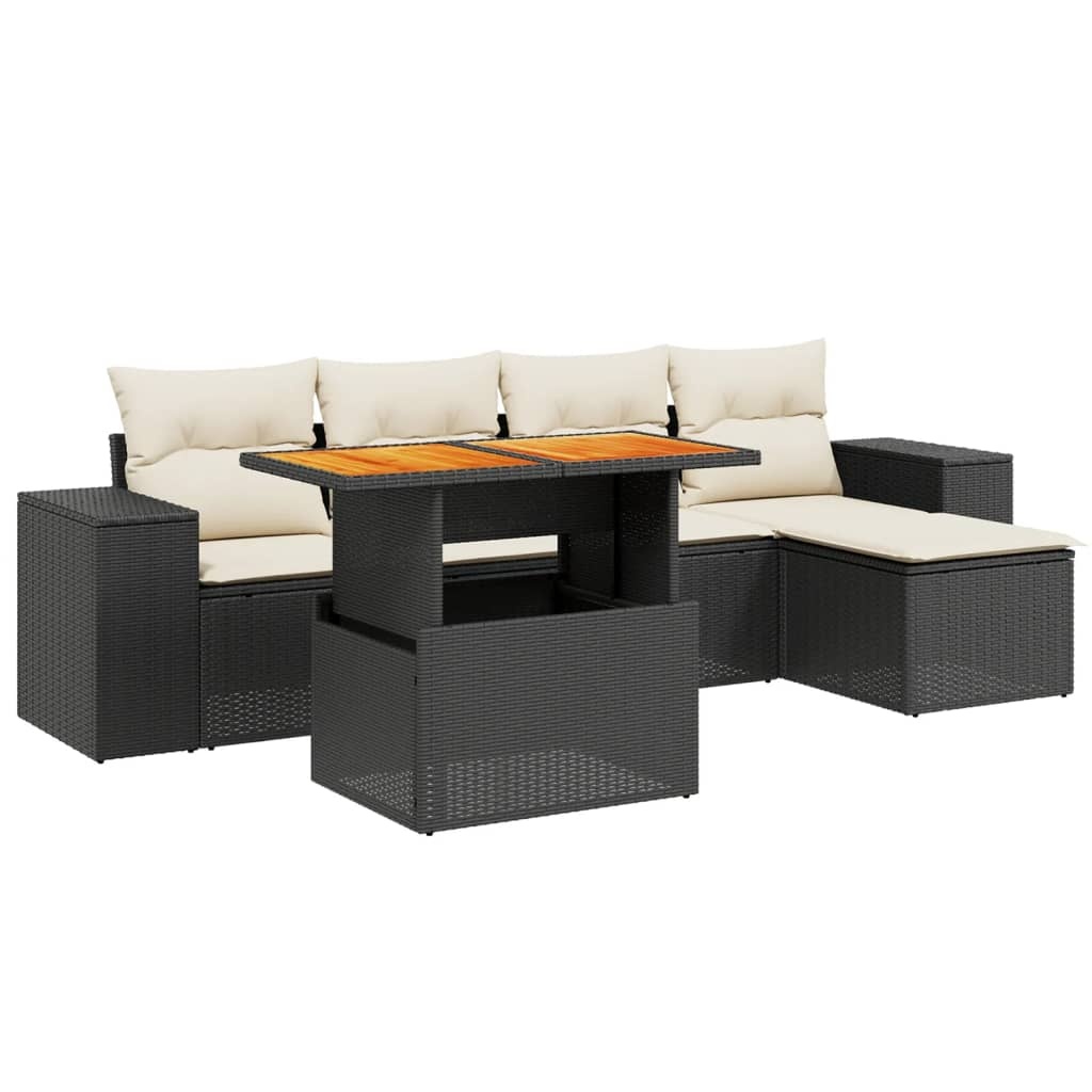 vidaXL 6-delige Loungeset met kussens poly rattan zwart