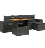 vidaXL 6-delige Loungeset met kussens poly rattan zwart