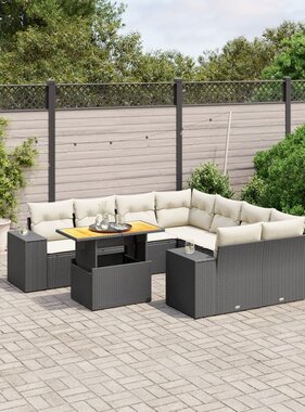 vidaXL 9-delige Loungeset met kussens poly rattan zwart