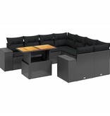 vidaXL 9-delige Loungeset met kussens poly rattan zwart