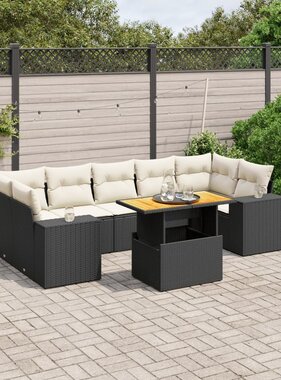 vidaXL 8-delige Loungeset met kussens poly rattan zwart