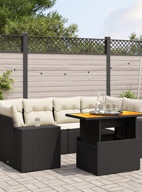 vidaXL 7-delige Loungeset met kussens poly rattan zwart