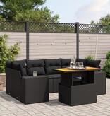 vidaXL 7-delige Loungeset met kussens poly rattan zwart