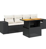 vidaXL 5-delige Loungeset met kussens poly rattan zwart