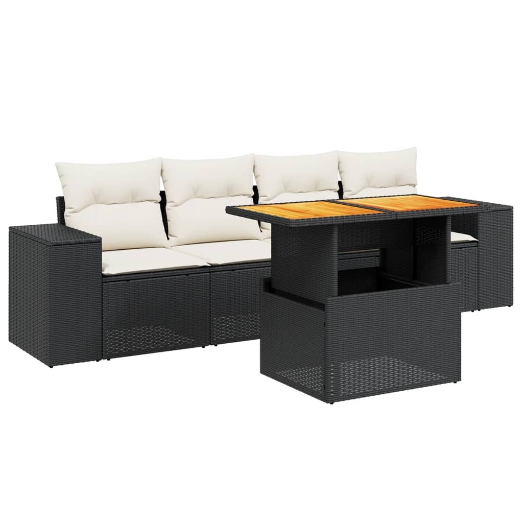 vidaXL 5-delige Loungeset met kussens poly rattan zwart