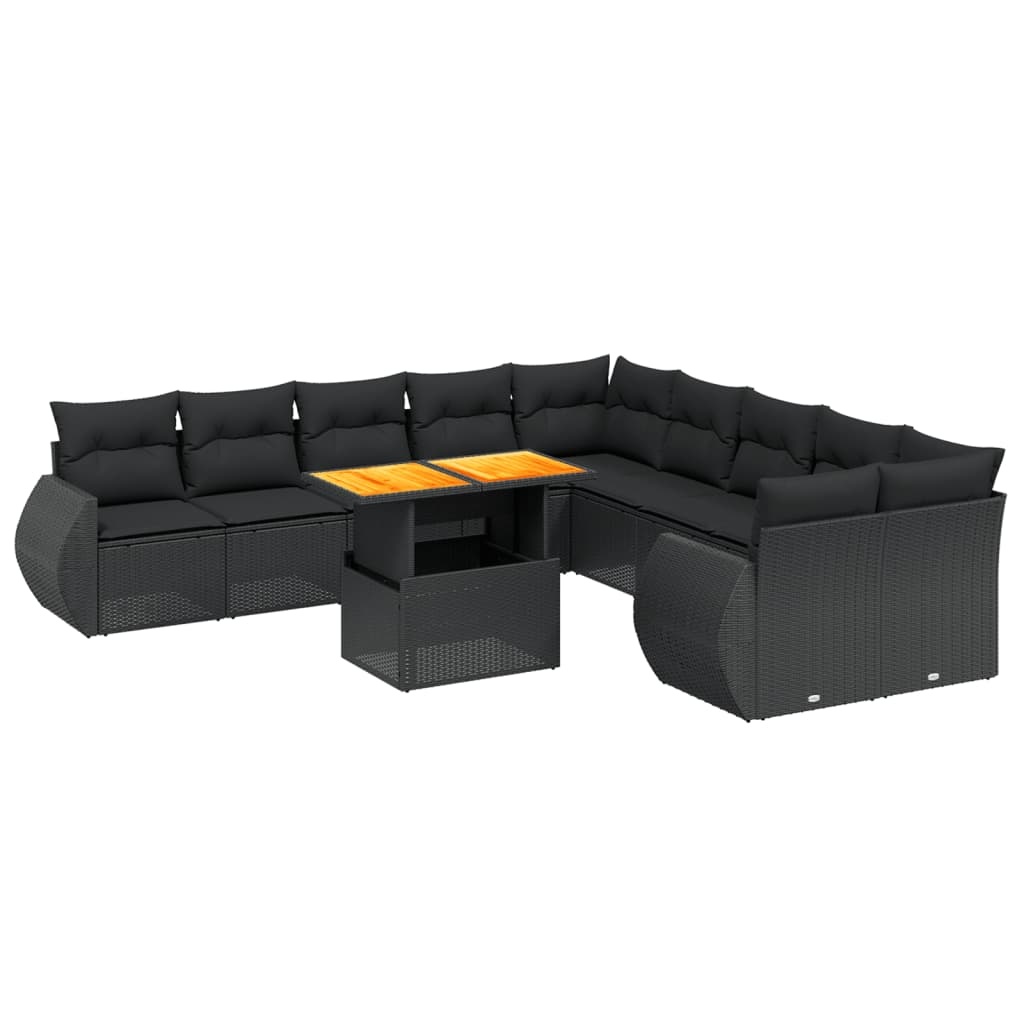 vidaXL 11-delige Loungeset met kussens poly rattan zwart