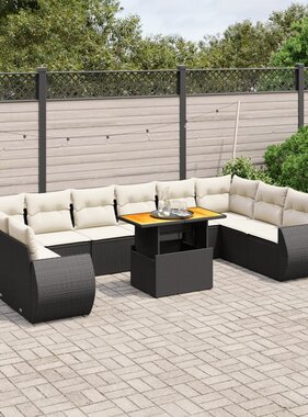 vidaXL 11-delige Loungeset met kussens poly rattan zwart