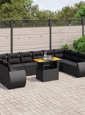 vidaXL 11-delige Loungeset met kussens poly rattan zwart