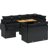 vidaXL 9-delige Loungeset met kussens poly rattan zwart