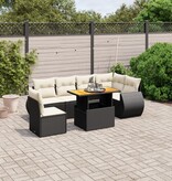 vidaXL 7-delige Loungeset met kussens poly rattan zwart