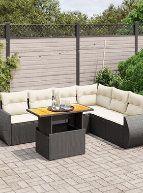 vidaXL 7-delige Loungeset met kussens poly rattan zwart