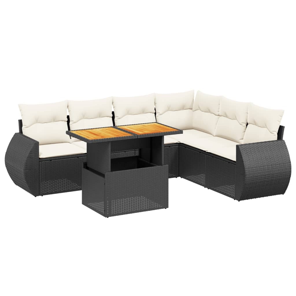 vidaXL 7-delige Loungeset met kussens poly rattan zwart