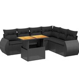 vidaXL 7-delige Loungeset met kussens poly rattan zwart