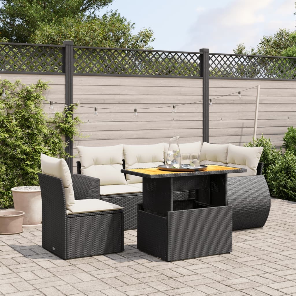 vidaXL 6-delige Loungeset met kussens poly rattan zwart