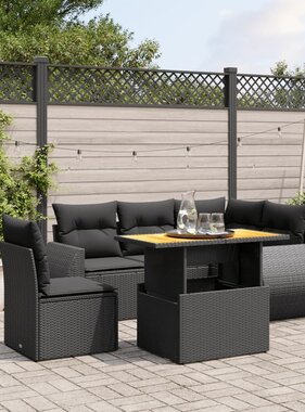 vidaXL 6-delige Loungeset met kussens poly rattan zwart