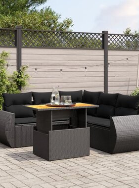 vidaXL 6-delige Loungeset met kussens poly rattan zwart