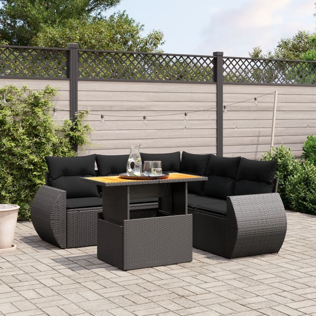 vidaXL 6-delige Loungeset met kussens poly rattan zwart