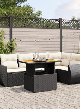 vidaXL 6-delige Loungeset met kussens poly rattan zwart