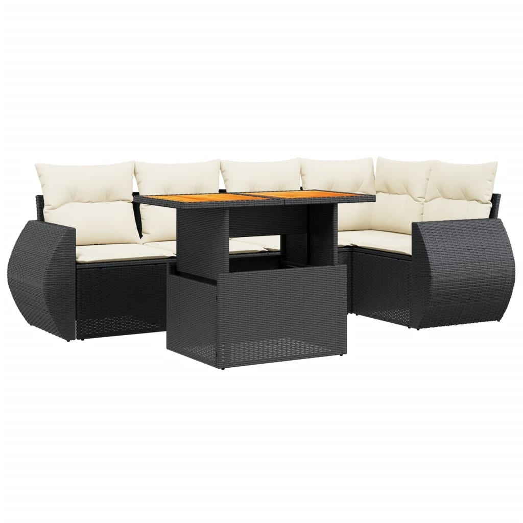 vidaXL 6-delige Loungeset met kussens poly rattan zwart