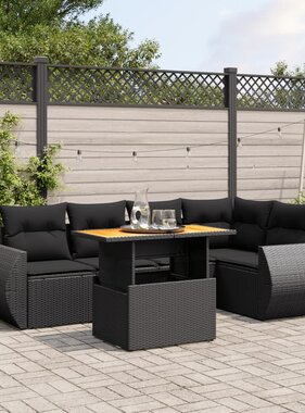 vidaXL 6-delige Loungeset met kussens poly rattan zwart