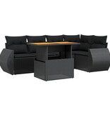 vidaXL 6-delige Loungeset met kussens poly rattan zwart