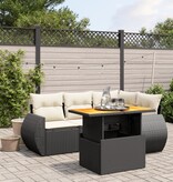 vidaXL 5-delige Loungeset met kussens poly rattan zwart